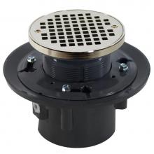 Jones Stephens D49285 - 4'' Heavy Duty PVC Drain Base with 4'' Plastic Spud and 6'' Nickel B