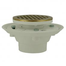 Jones Stephens D50132 - 4'' PVC Shower Drain/Floor Drain with Polished Brass Cast Round Strainer