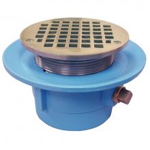 Jones Stephens D67054 - 4'' No Hub Code Blue Slab Drain with 7'' Pan and 6'' Polished Brass