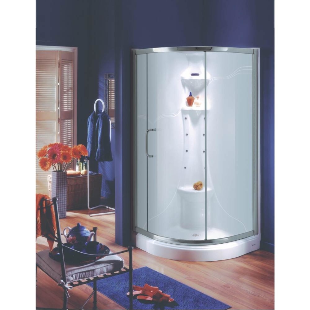 Hera 3636 Neo-Round Acrylic Corner One-Piece Shower with Center Drain in White