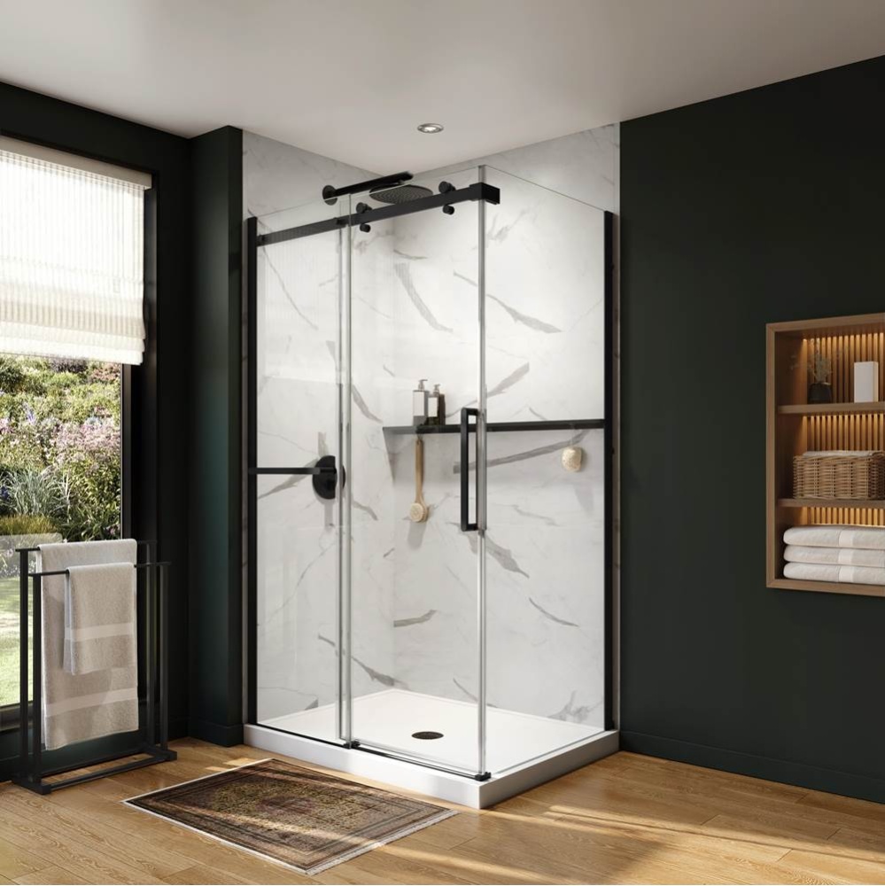 Axion 48 x 32 x 78 3/4 in. 8mm Sliding Shower Door with Towel Bar for Corner Installation with Cle