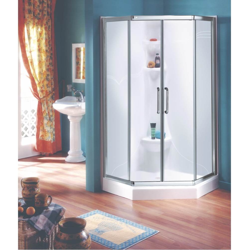 Saturne 3838 Neo-Angle Acrylic Corner Two-Piece Shower with Center Drain in White