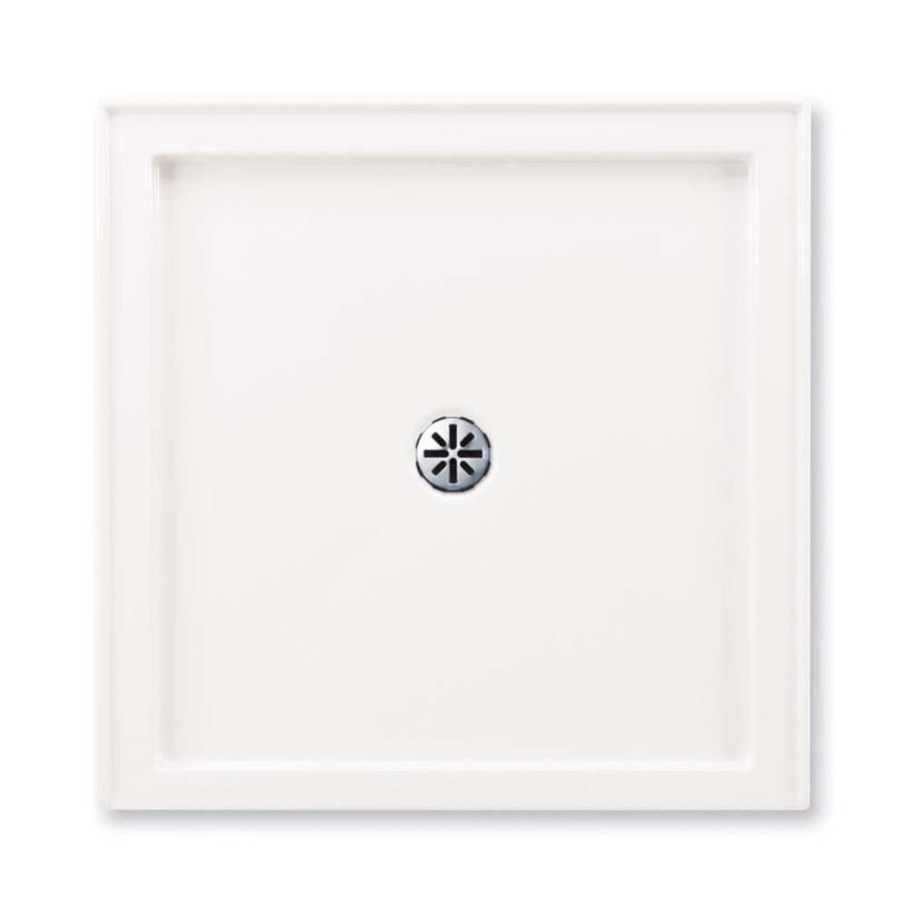 Zen 3636 Acrylic Corner Shower Base in White with Center Drain